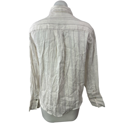 NEW H&M Women's White Striped 100% Linen Long Sleeve Button Up Shirt Top Size XS