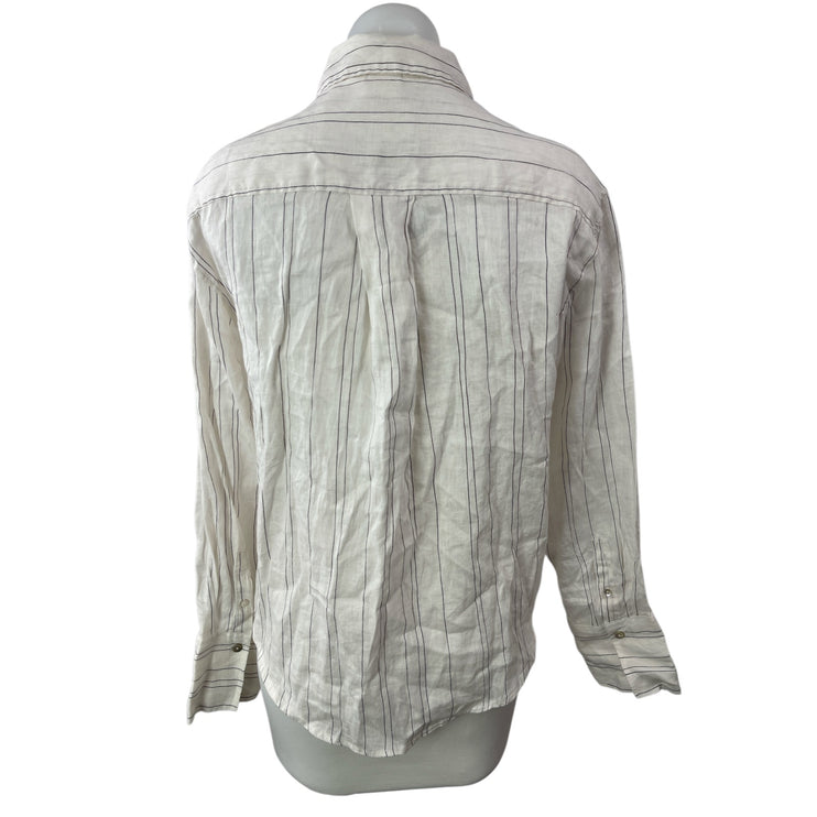 NEW H&M Women's White Striped 100% Linen Long Sleeve Button Up Shirt Top Size XS