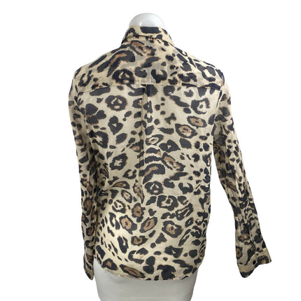 Emi-Jo Women's Leopard Print Collared Long Sleeve Button Down Shirt Blouse Top M