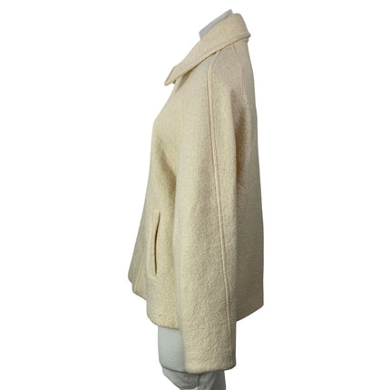 MNG by Mango Womens Cream Long Sleeves Wool Collared Zip Up Boucle Coat Jacket S
