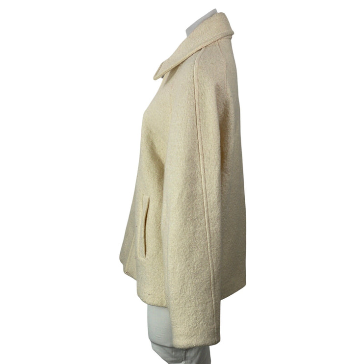 MNG by Mango Womens Cream Long Sleeves Wool Collared Zip Up Boucle Coat Jacket S