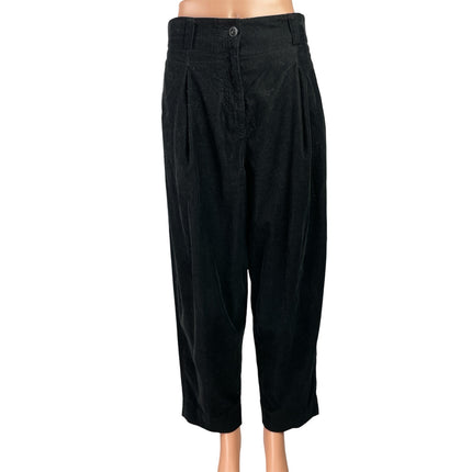 COS Women's Black Corduroy Pleated Wide Leg Baggy Cropped Trousers Pants Size 6