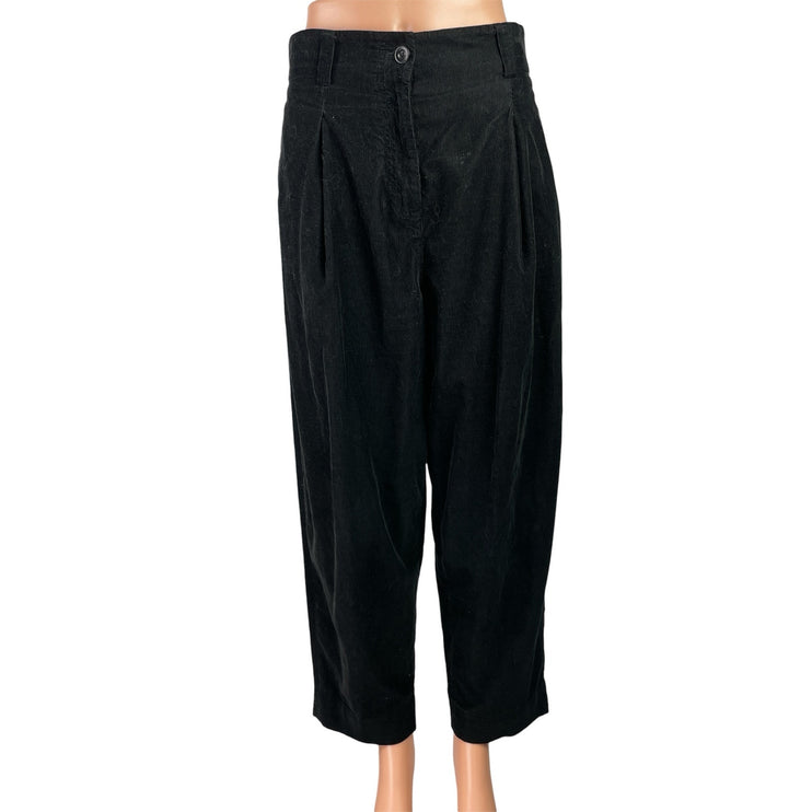 COS Women's Black Corduroy Pleated Wide Leg Baggy Cropped Trousers Pants Size 6