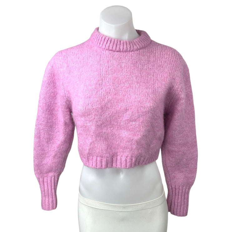 Zara Women's Pink Balloon Long Sleeve Knit Mock Neck Cropped Sweater Top Size S