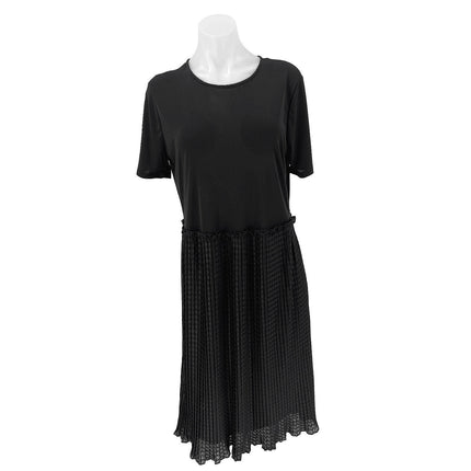 Zara Black Short Sleeve Flowy Pleated Round Neck Ruffle Midi T Shirt Dress Sz L