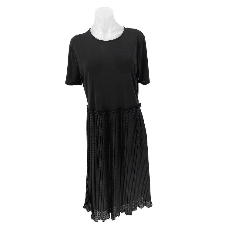 Zara Black Short Sleeve Flowy Pleated Round Neck Ruffle Midi T Shirt Dress Sz L