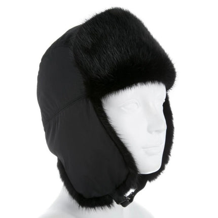Prada Milan Black Faux Fur Earflap Russian Pilot Aviator Trapper Hat Size M