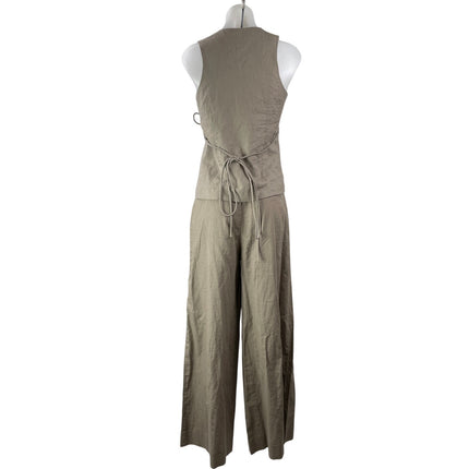 Meshki Women's Gray Taupe Sleeveless Tie Wide Leg Trousers 2 Piece Set Size S