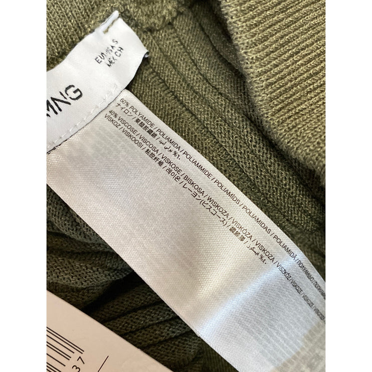 NEW Mango MNG Sally Green Rib Knit One Shoulder Long Sleeve Button Skirt Set S