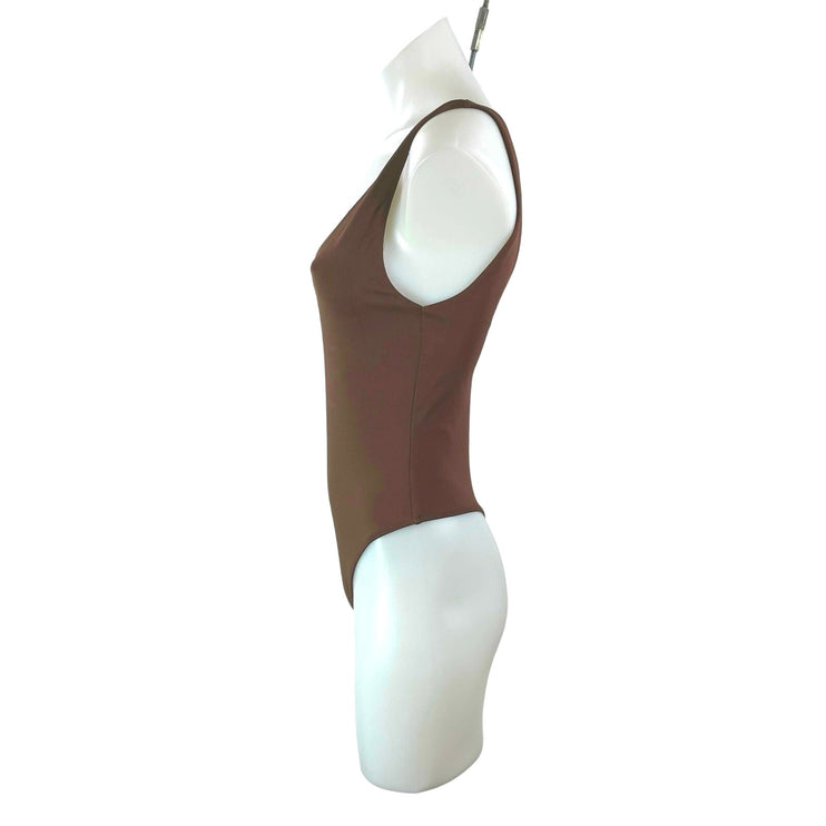Aritzia Babaton Contour Womens Brown Sleeveless V-neck Tank Thong Bodysuit Top S
