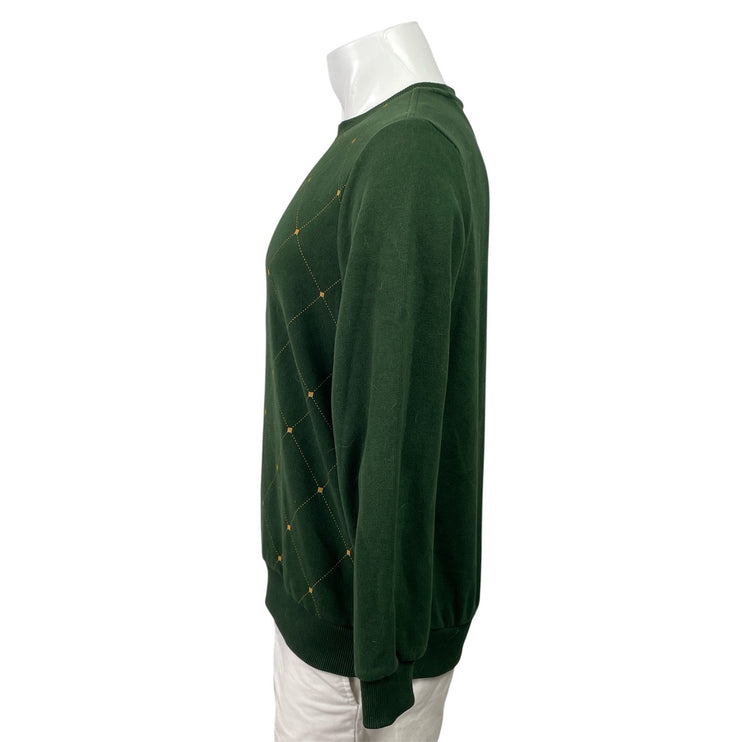 Rugatchi Mens Green Doamind Checkered Print Long Sleeve Pullover Sweater Top M