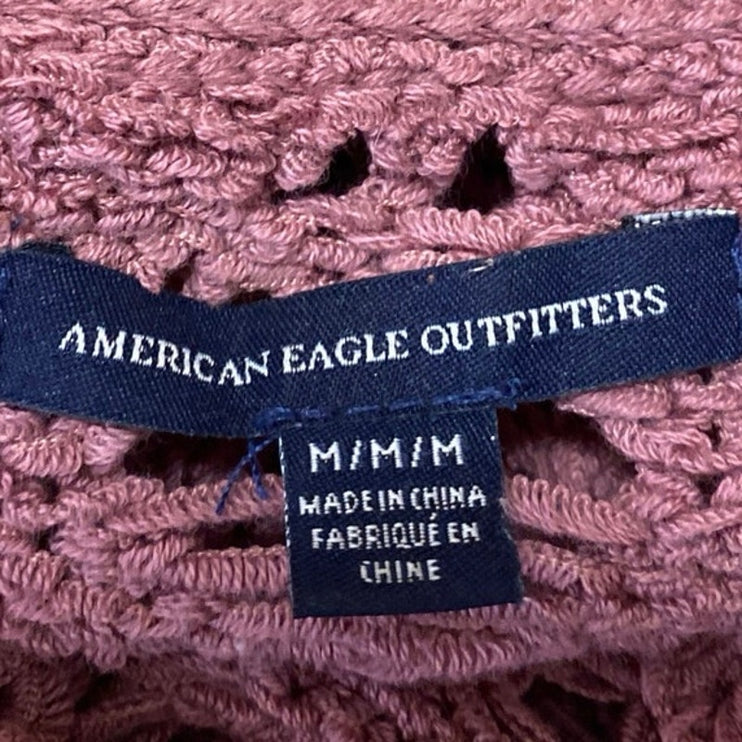 American Eagle Pink Crochet Sleeveless Mini Beach Coverup Tank Tunic Dress Sz M