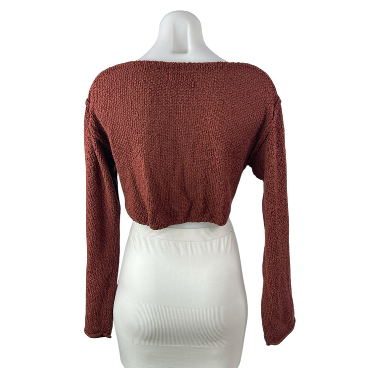 Urban Outfitters Laney Brown Twist Front Long Sleeve Knit Sweater Crop Top Sz M