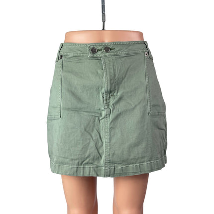 Stretch Women's Olive Green High Waisted Mini Utility Cargo Denim Skort Skirt 12