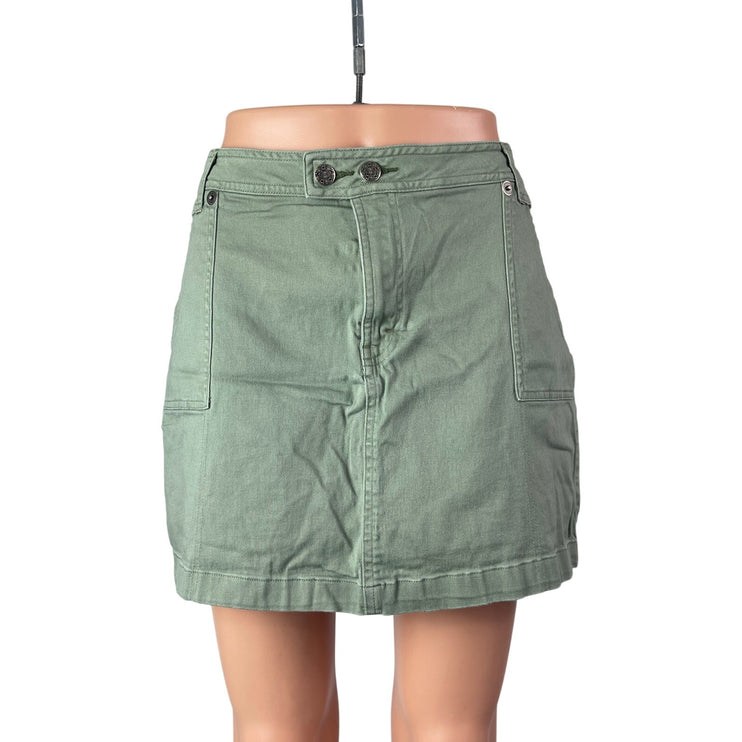 Stretch Women's Olive Green High Waisted Mini Utility Cargo Denim Skort Skirt 12