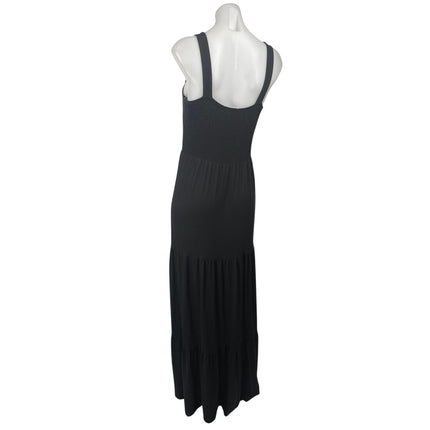 Ann Taylor Loft Women's Black Sleeveless Smocked Tiered Maxi A-Line Tank Dress M