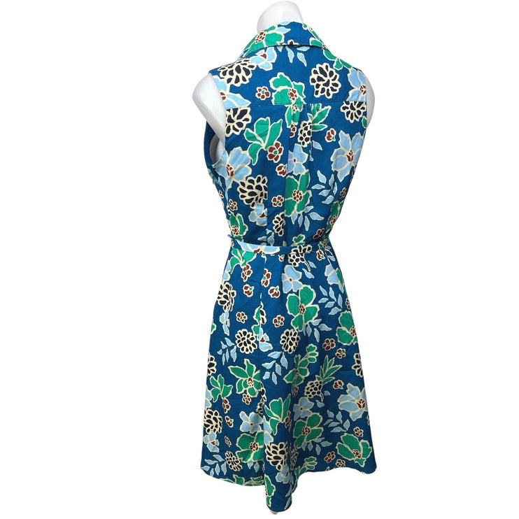 Banana Republic Blue Green Floral Sleeveless Tie Waist A Line Mini Dress Size 2