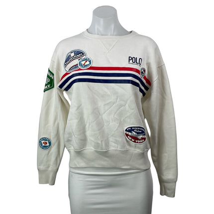 Polo Ralph Lauren Travel Cream Fleece Long Sleeves Patchwork Sweatshirt Top SP