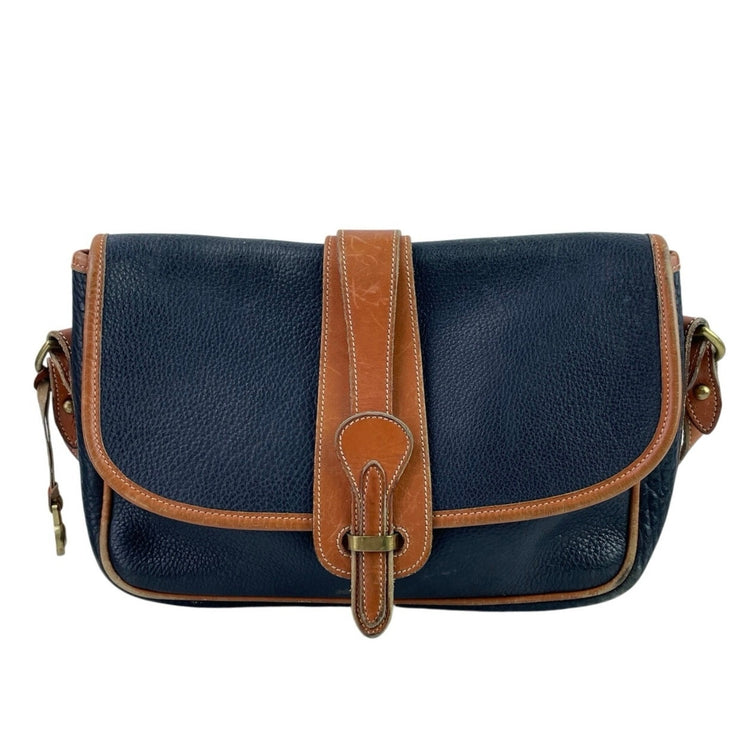 Vintage Dooney & Bourke Women's Blue Pebbled Leather Crossbody Saddle Handbag OS