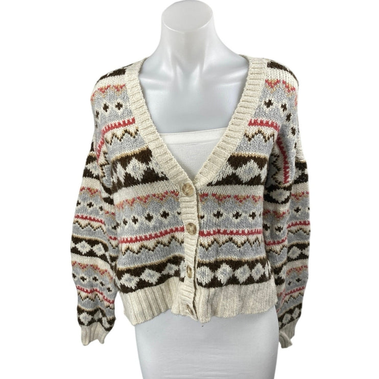 American Eagle Multicolor Fair Isle Southwest Button Crop Cardigan Sweater XXS