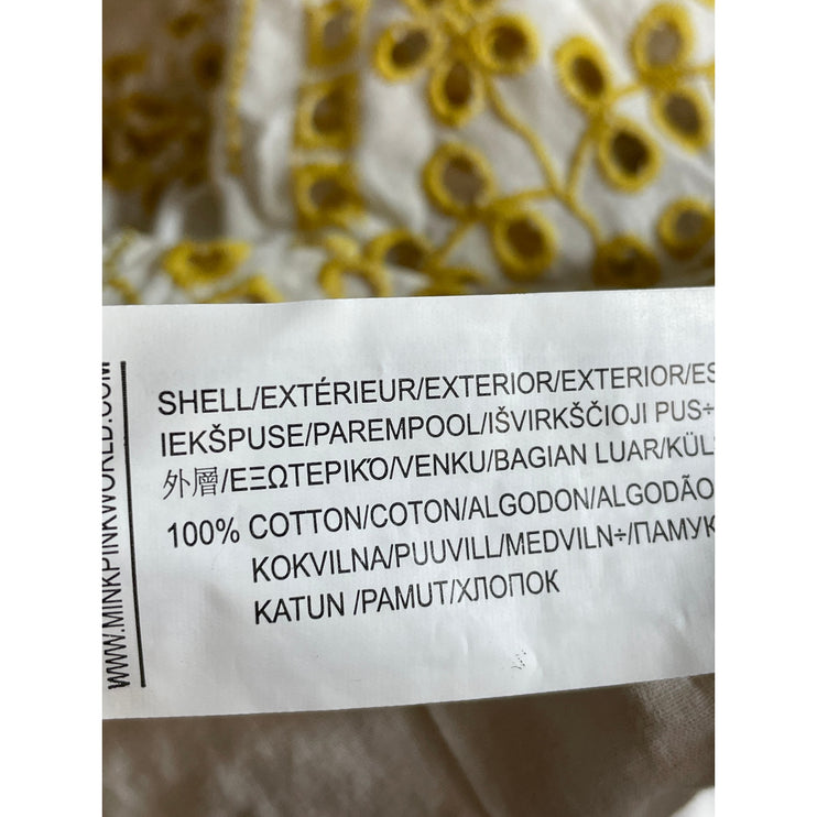 Minkpink Krista Women's Yellow Eyelet Embroidery Ruffled Midi A-Line Skirt Sz S