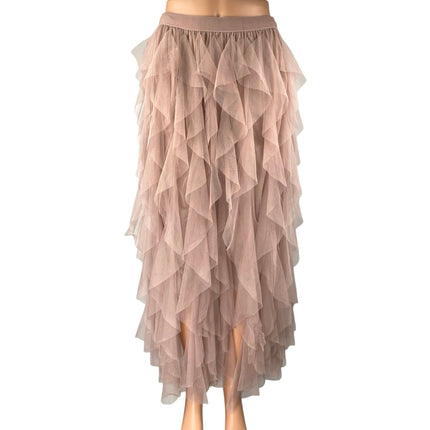Soho Apparel Pink Tiered Ruffle Tulle Pull On High Waist High Low Midi Skirt L