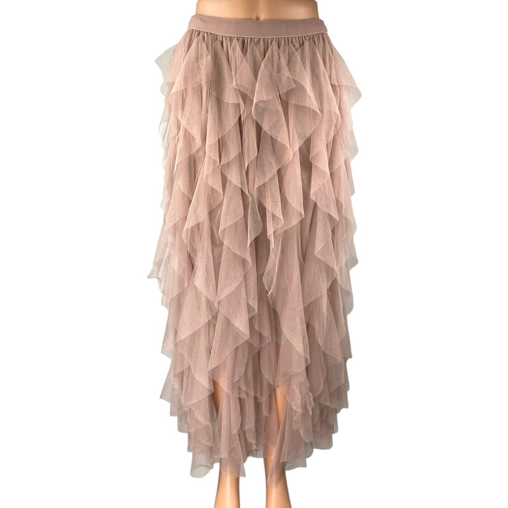 Soho Apparel Pink Tiered Ruffle Tulle Pull On High Waist High Low Midi Skirt L