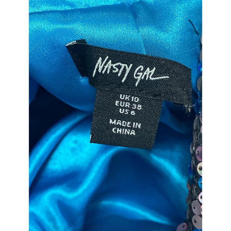 Nasty Gal Premium Mermaid Sequin Fringe Women's Long Sleeve Blazer Coat Jacket 6