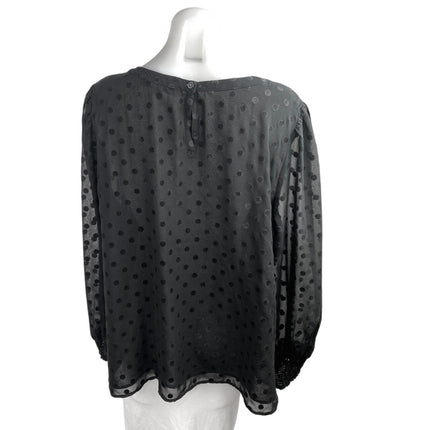 Ann Taylor LOFT Black Sheer Long Balloon Sleeve Polka Dots Blouse Top Size XL