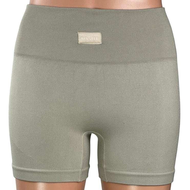 Bo&Tee Women's Gray High Rise Ribbed Yoga Workout Athletic Biker Shorts Size XS