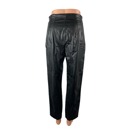 Zara Women's Black Faux Leather Vegan High Rise Straight Trousers Pants Size M