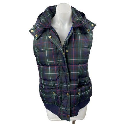 J.Crew Multicolor Plaid Checkered Zip Up Snap Button Hoodie Puffer Coat Vest XL