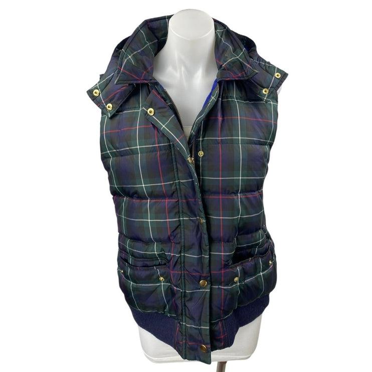 J.Crew Multicolor Plaid Checkered Zip Up Snap Button Hoodie Puffer Coat Vest XL