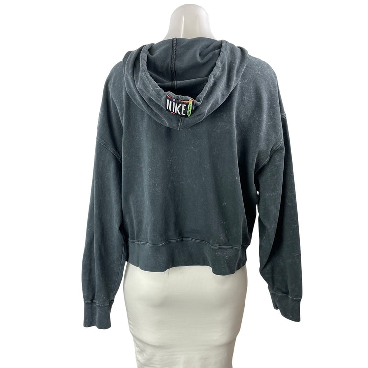 Nike Women's Black Washed Swoosh Logo Y2k Hoodie Hooded Sweatshirt Top Size S