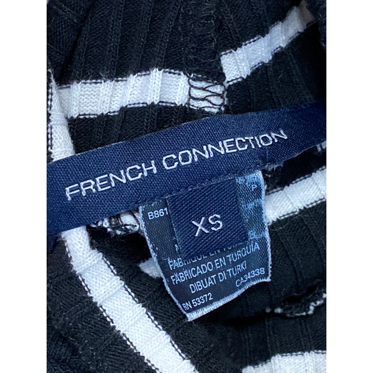 French Connection Black Striped Sleeveless Mock Neck Midi Sweater Tank Dress XS