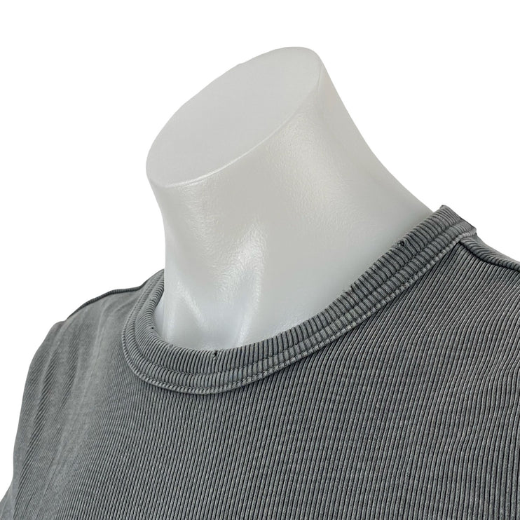 Zara Women's Gray Ribbed Knit Crew Neck Basic Casual Baby T Shirt Tee Top Size S