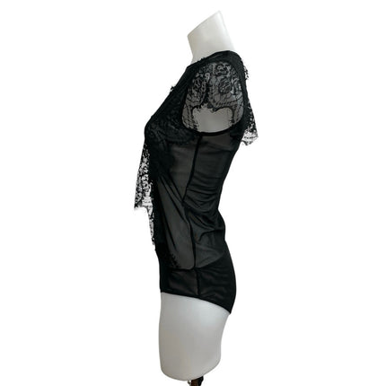 Zara Women's Black Lace Sheer Mesh Ruffle High Neck Cap Sleeves Bodysuit Top S