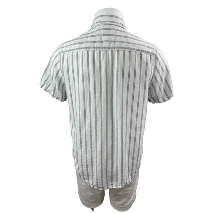 Karl Lagerfeld Men's White Black Striped Short Sleeve Pocket Button Up Shirt M