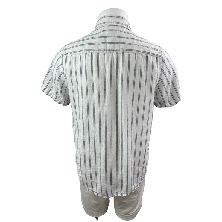 Karl Lagerfeld Men's White Black Striped Short Sleeve Pocket Button Up Shirt M