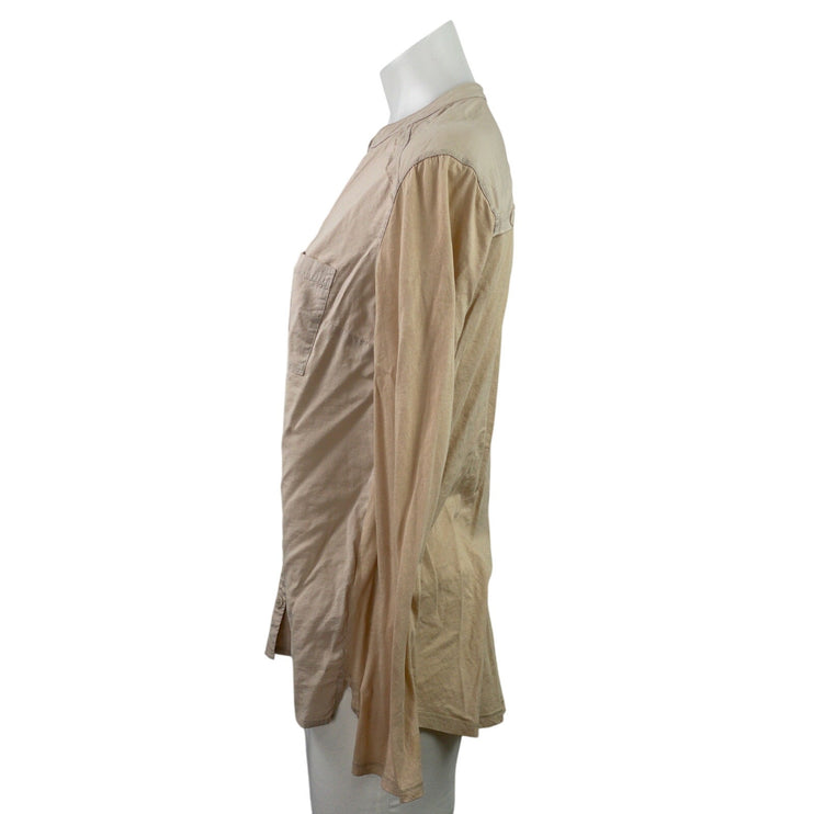 Splendid Women's Beige Long Sleeve V Neck Pocket Button Down Shirt Top Size XS
