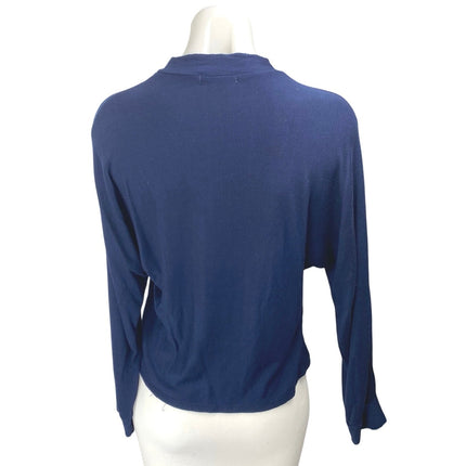 FIVE Women's Navy Blue Long Sleeve Logo Mock Neck Fleece Sweater Top Size S