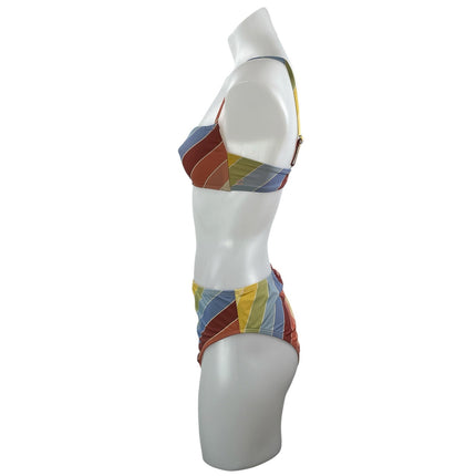 Billabong Brighter Daze Multicolor Stripe Beach Bralette Bikini Swimwear Set M