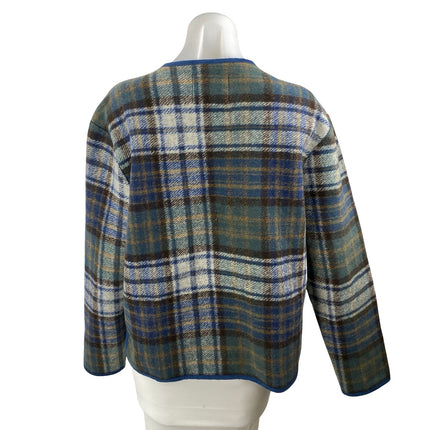 Lucky Brand Women's Green Plaid Fleece Long Sleeve Button Up Cardigan Sweater S