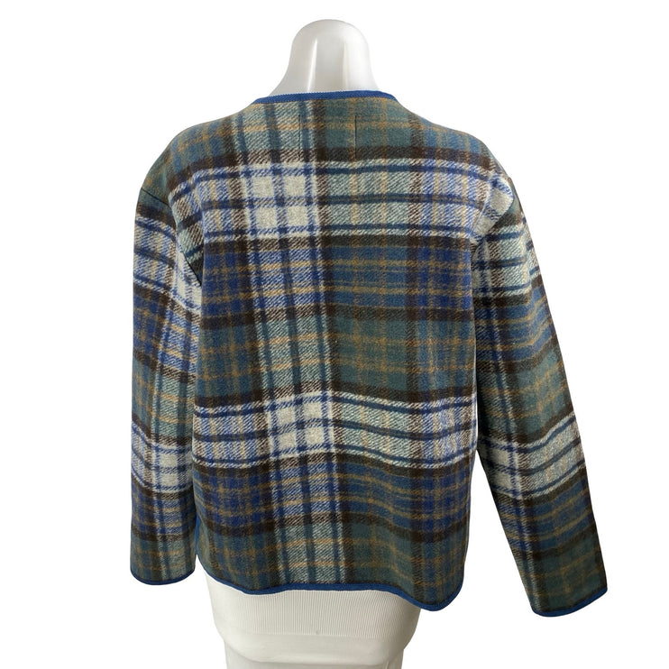 Lucky Brand Women's Green Plaid Fleece Long Sleeve Button Up Cardigan Sweater S