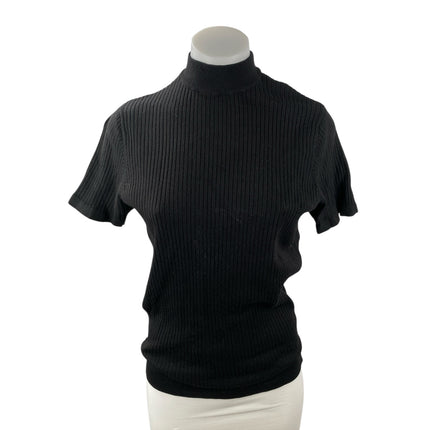 Zara Women Black Short Sleeve Turtleneck Ribbed Knit Pullover Sweater Top Size M