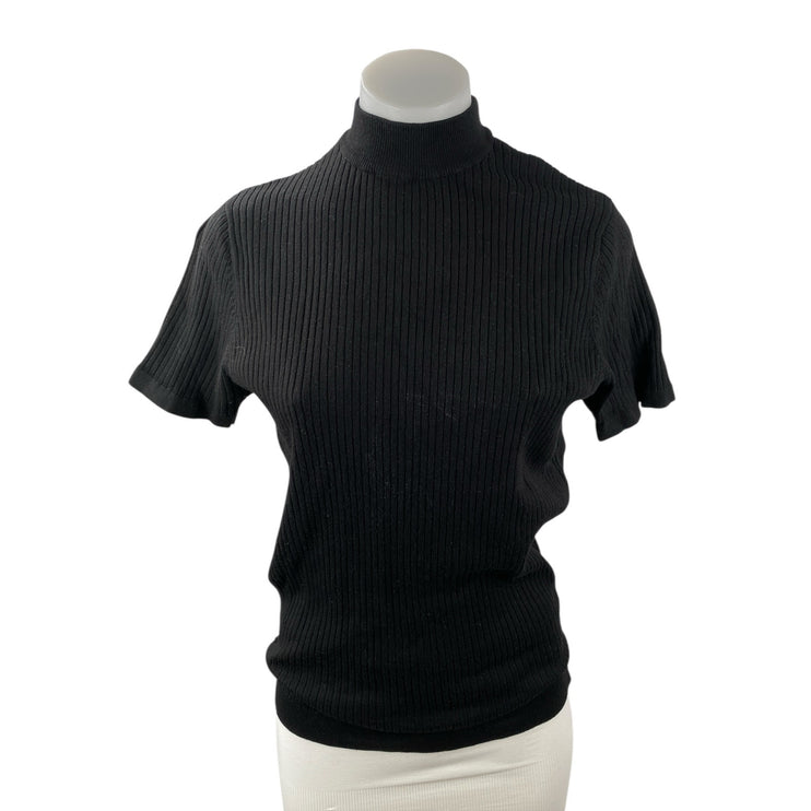 Zara Women Black Short Sleeve Turtleneck Ribbed Knit Pullover Sweater Top Size M