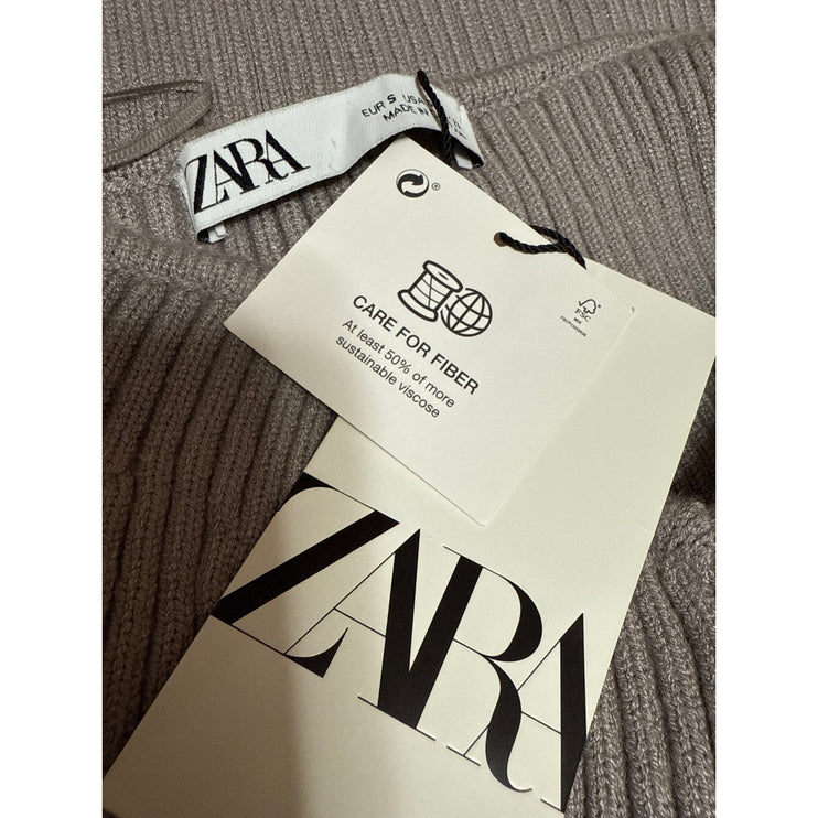 NEW Zara Brown Tan Sleeveless Strapless Rib Knit Midi Tube Tank Bodycon Dress S