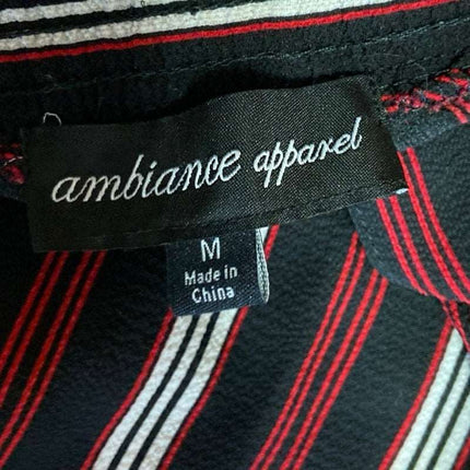 Ambiance Apparel Black Red Striped Wide Leg High Waist Palazzo Pants Trousers M