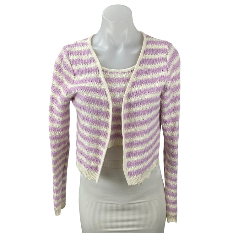Willow & Wind Purple Lilac Striped Crop Tank Top Cardigan 2 Piece Set Size M
