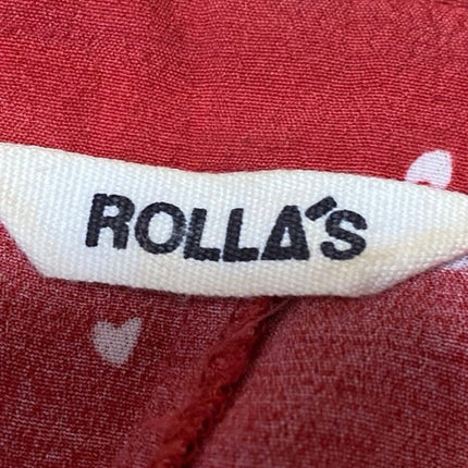 Rolla's Delilah Red Long Sleeve Hearts Tie V Neck Wrap Blouse Crop Top Size S